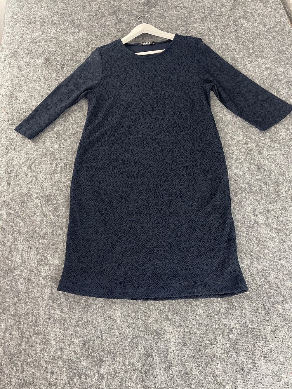 Red Apple Shift Dress Womens XL Lacy Knit Navy Blue 1/2 Sleeve Lined N329